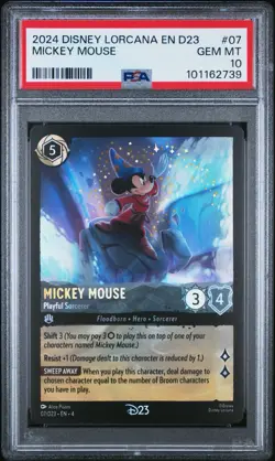 2024 DISNEY LORCANA EN D23 MICKEY MOUSE PLAYFUL SORCERER #07/D23 PSA 10 - Image 1