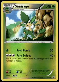 Simisage 8/114 Black & White Reverse Holo Uncommon LP Pokemon 2011 - Image 1