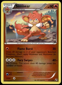 Simisear 22/114 Black & White Reverse Holo Uncommon LP Pokemon 2011 - Image 1