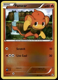 Pansear 21/114 Black & White Reverse Holo Common LP Pokemon 2011 - Image 1