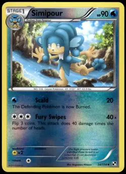Simipour 34/114 Black & White Reverse Holo Uncommon LP Pokemon 2011 - Image 1