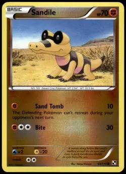 Sandile 63/114 Black & White Reverse Holo Common LP Pokemon 2011 - Image 1