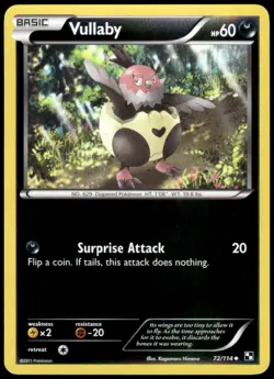 Vullaby 72/114 Black & White Reverse Holo Uncommon LP Pokemon 2011 - Image 1