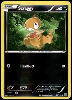 Scraggy 68/114 Black & White Reverse Holo Common LP Pokemon 2011 - Image 1
