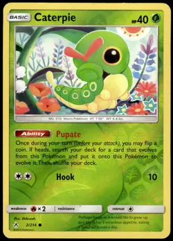 Caterpie 2/214 Unbroken Bonds Reverse Holo Common LP Pokemon 2019 - Image 1