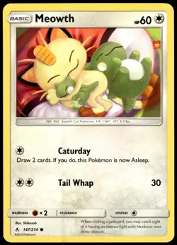 Meowth 147/214 Unbroken Bonds Common NM Pokemon 2019 - Image 1
