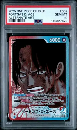 ONE PIECE JAPANESE CARRYING ON HIS WILL OP13-002 PORTGAS D. ACE ALT ART PSA 10 - Image 1