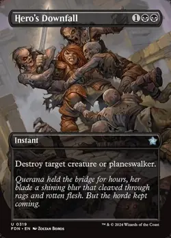 1x Hero's Downfall - Extended Art NM Eng MTG - Foundations - Image 1