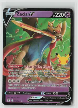 Zacian V 016/025 Holo V Rare Celebrations Pokemon Near Mint - Image 1