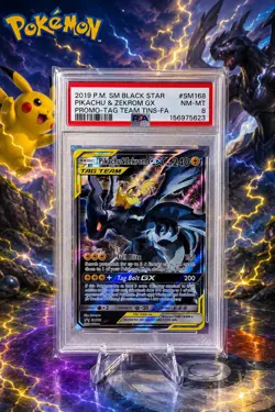 Pokemon TCG Pikachu & Zekrom GX Black Star Promo Card SM168 PSA 8 - Image 1