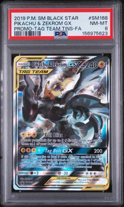 Pokemon TCG Pikachu & Zekrom GX Black Star Promo Card SM168 PSA 8 - Image 2