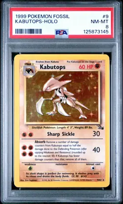 1999 POKEMON FOSSIL #9 KABUTOPS-HOLO PSA 8 - Image 1