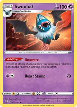 Swoobat 074/185 UC Vivid Voltage Pokemon Reverse Holo LP - Image 1