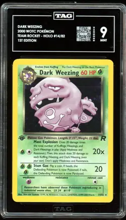2000 Pokemon Team Rocket #14 Dark Weezing Holo 1st Edition TAG 9 Mint - Image 1