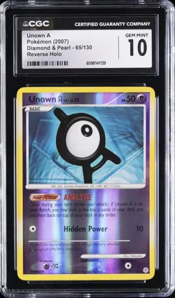 2007 POKEMON DIAMOND & PEARL REVERSE HOLO #65 UNOWN A CGC 10 GEM MINT - Image 1