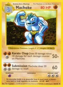 1x Machoke - 34/102 - Uncommon - Shadowless Edition Heavily Played Pokemon G1 - - Image 1