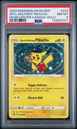 2020 POKEMON SWSH BLACK STAR PROMO #074 SPECIAL DELIVERY PIKACHU-HOLO PSA 8 - Image 1