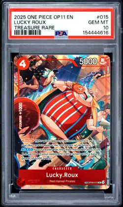 2025 One Piece Op11-A Fist Of Divine Speed Lucky Roux #015 Treasure Rare PSA 10 - Image 1