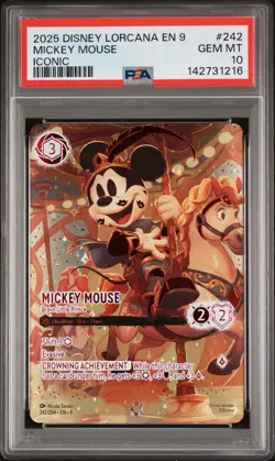 2025 DISNEY LORCANA 9 FABLED ICONIC #242/204 MICKEY MOUSE BRAVE L. PRINCE PSA 10 - Image 1