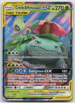 Celebi & Venusaur GX - 1/181 - Pokemon Team Up Sun & Moon Rare Card Pokemon LP - Image 1