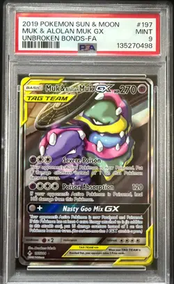 2019 POKEMON SUN & MOON #197 MUK & ALOLAN MUK GX UB-FA PSA 9 - Image 1