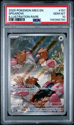 2025 Pokemon Mega Evolutions #151 Spearow Illustration RARE PSA 10 GEM MINT - Image 1
