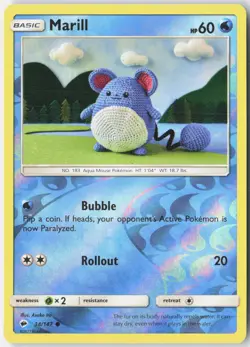 Marill 34/147 Common Burning Shadows Pokemon Reverse Holo Lightly Played - Image 1