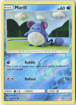 Marill 34/147 Common Burning Shadows Pokemon Reverse Holo Lightly Played - Image 1