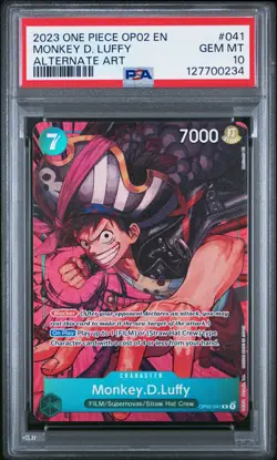2023 ONE PIECE OP02-PARAMOUNT WAR ALTERNATE ART #041 MONKEY D. LUFFY PSA 10 - Image 1