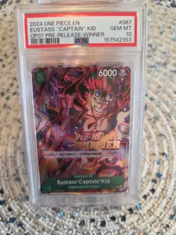 2024 One Piece Promo OP07 Pre-Release Winner #067 Eustass "Captain" Kid PSA 10 - Image 1