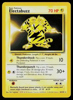 Pokemon Card Base Set Electabuzz 20/102 1999-2000 4th Print UK Exclusive - Image 1
