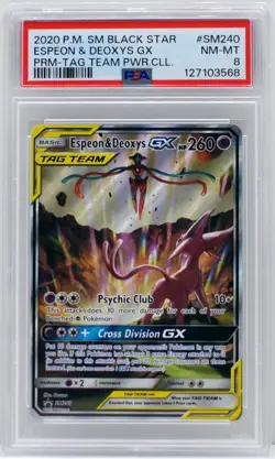 Pokemon Espeon & Deoxys GX SM240 Black Star Promo Tag Team PSA 8 NM/Mint - Image 3