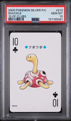 2000 POKEMON SILVER VERSION PLAYING CARDS 10 OF CLUBS #213 SHUCKLE PSA 10 - Image 1