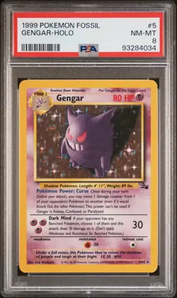 1999 POKEMON FOSSIL #5 GENGAR-HOLO PSA 8 - Image 1