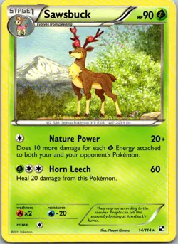 Sawsbuck 14/114 Rare Black & White Pokemon Heavily Played - Image 1