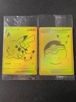 Pokemon TCG Celebrations Pikachu v Gold Pokeball SWSH145/SWSH146 Sealed - Image 1