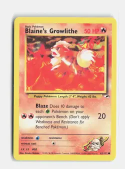 Blaine's Growlithe (62) 062/132 Unlimited Gym Heroes Pokemon NM - Image 1