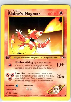 Blaine's Magmar 37/132 Uncommon Gym Heroes Pokemon 1st Edition Moderately Played - Image 1