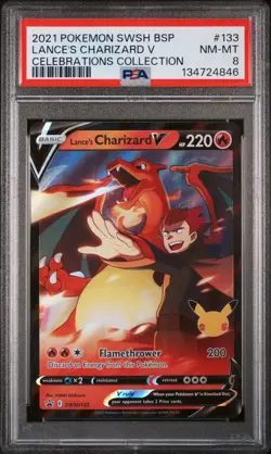 2021 POKEMON SWSH BLACK STAR PROMO CELEBRATIONS COLL LANCE'S CHARIZARD V PSA 8 - Image 1