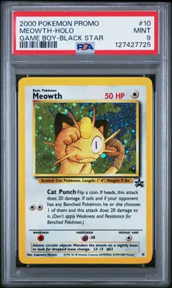 2000 POKEMON PROMO BLACK STAR GAME BOY #10 MEOWTH-HOLO PSA 9 - Image 1