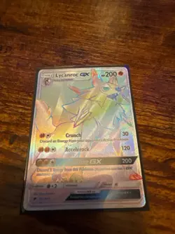 Lycanroc GX 155/147 Burning Shadows Rainbow Secret Rare Holo Pokemon Card - Image 1