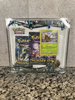 Pokemon Sun & Moon Lost Thunder 3-Pack Blister W/ Acrylic Case Sealed - Image 1