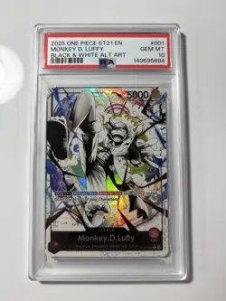 PSA 10 Gem Mint Luffy Black & White Alt Art ST21 001 One Piece AA English Leader - Image 1