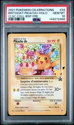 Carte Pokemon Pikachu de _____ 24/25 Birthday Holo Celebrations PSA 10 ✨ - Image 2