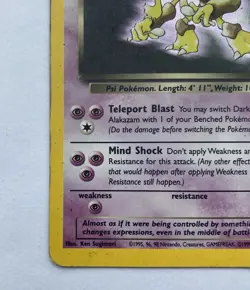 Dark Alakazam TCG Team Rocket Holo Card 1/82 Unlimited HP - Image 3