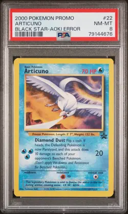 2000 Pokemon WOTC Black Star Promo Articuno 22 Toshinao Aoki Artist Error PSA 8 - Image 1
