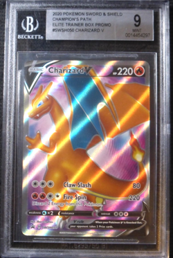 2020 POKEMON CHAMPION'S PATH ELITE TRAINER CHARIZARD V SWSH050 PROMO BGS 9 (PSA) - Image 1