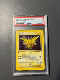 Italian ' 1999 POKEMON FOSSIL 15 ZAPDOS HOLO 1ST EDITION PSA 2 - Image 1