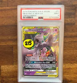 2019 Pokemon Sun & Moon Unified Minds Mewtwo & Mew GX #71 PSA 9 Mint - Image 1