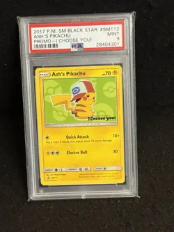 PSA 9 Ash's Pikachu SM112 Sun & Moon Black Star Promo I CHOOSE YOU! Pokemon 2017 - Image 1